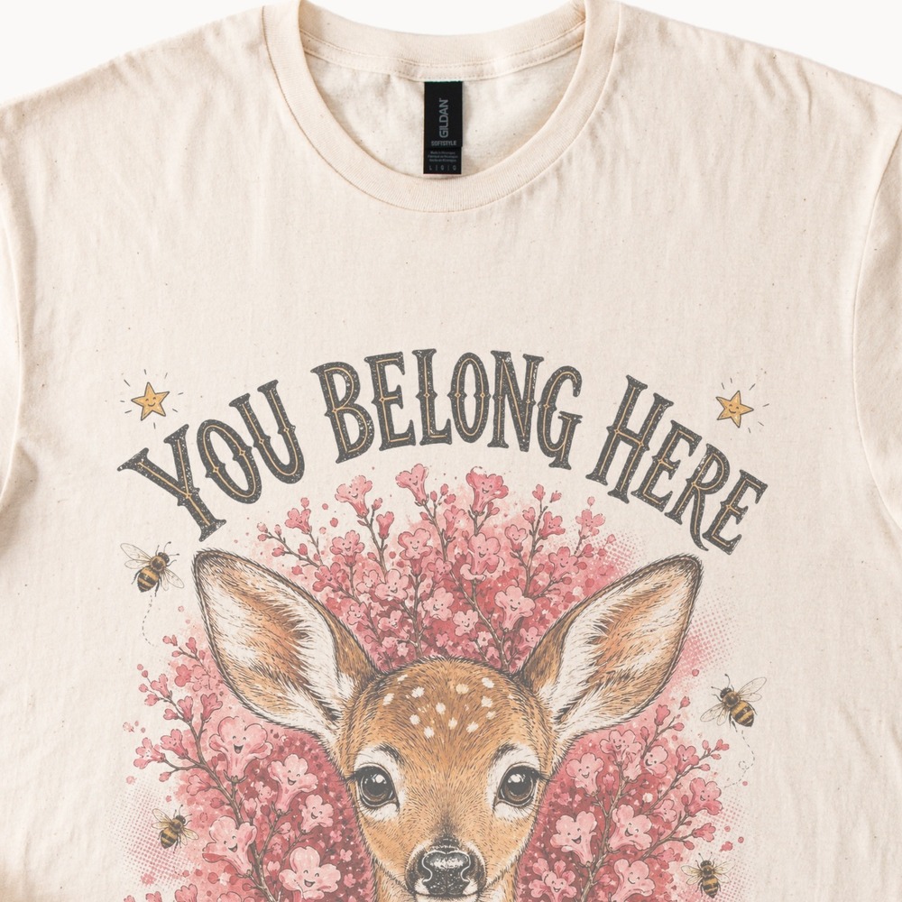You Belong Here Deer Graphic Tee with Wildflowers and Bees